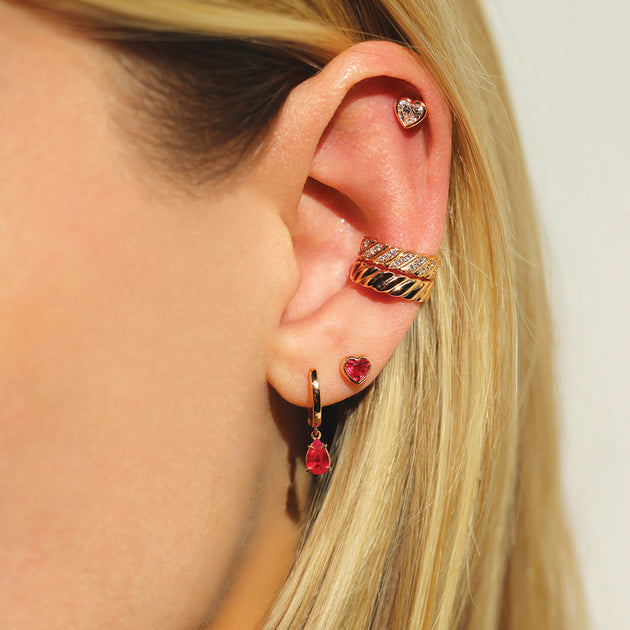 Anita Ko BEZELED HEART RUBY STUDS