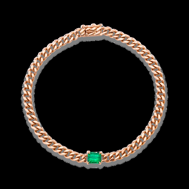 Anita Ko CUBAN LINK BRACELET WITH EMERALD CENTER