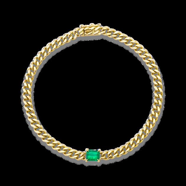 anita ko CUBAN LINK BRACELET WITH EMERALD CENTER