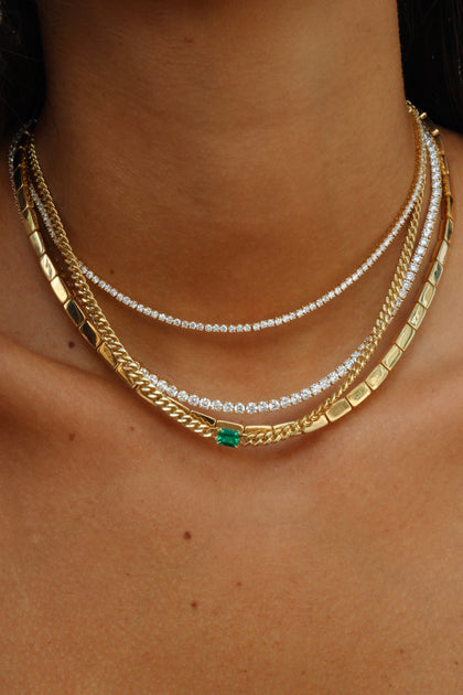Anita Ko CUBAN LINK NECKLACE WITH EMERALD CENTER