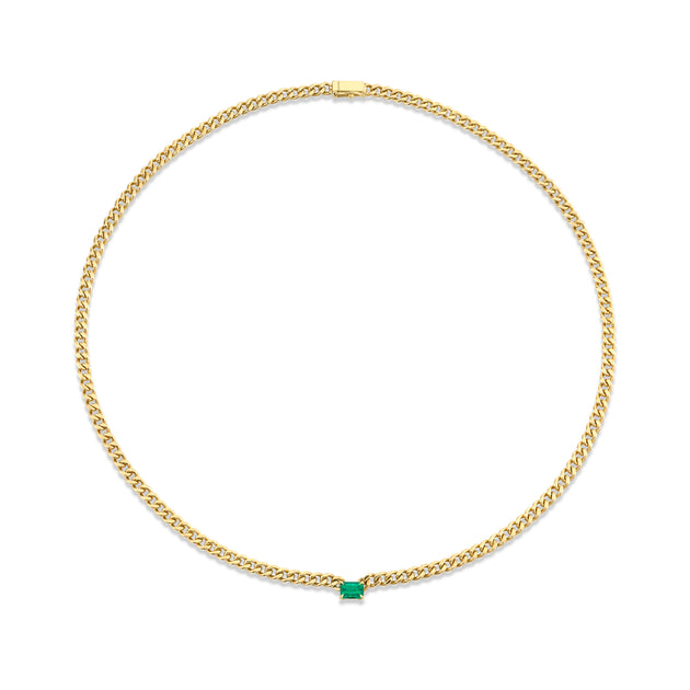 anita ko CUBAN LINK NECKLACE WITH EMERALD CENTER