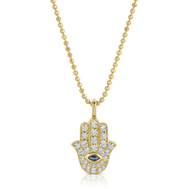 anita ko DIAMOND AND BLUE SAPPHIRE HAMSA PENDANT