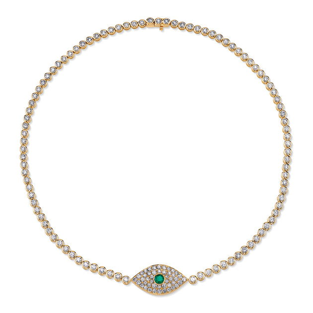 anita ko DIAMOND EVIL EYE CHOKER WITH EMERALD EYE