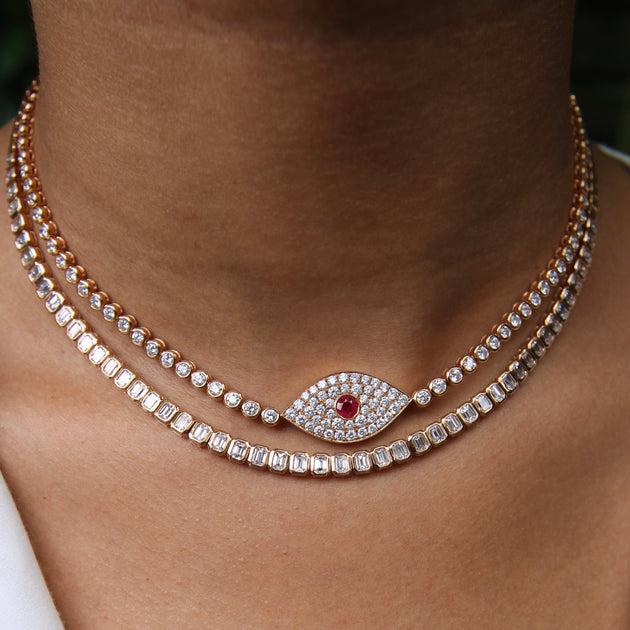 Anita Ko DIAMOND EVIL EYE CHOKER WITH RUBY EYE