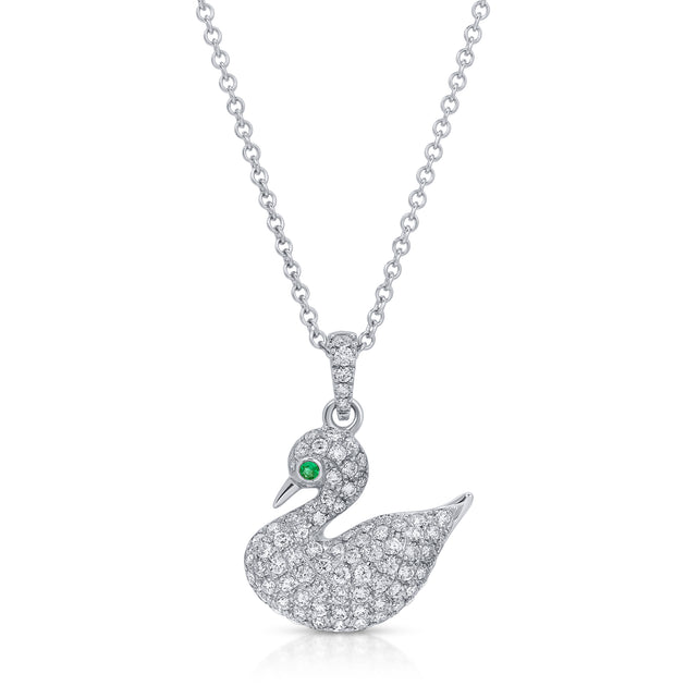 Anita Ko DIAMOND SWAN NECKLACE WITH EMERALD EYE