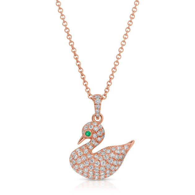 Anita Ko DIAMOND SWAN NECKLACE WITH EMERALD EYE