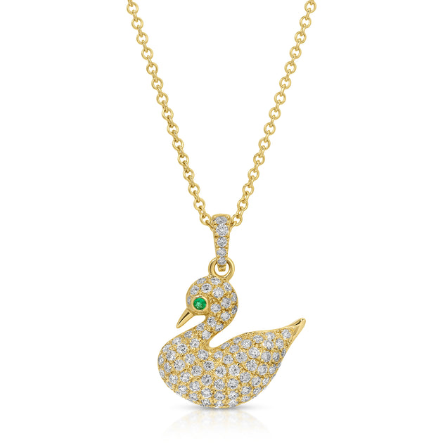 anita ko DIAMOND SWAN NECKLACE WITH EMERALD EYE