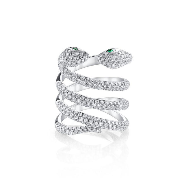 Anita Ko DOUBLE-HEAD DIAMOND COIL SNAKE RING