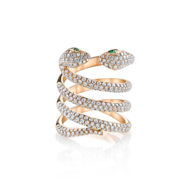 Anita Ko DOUBLE-HEAD DIAMOND COIL SNAKE RING