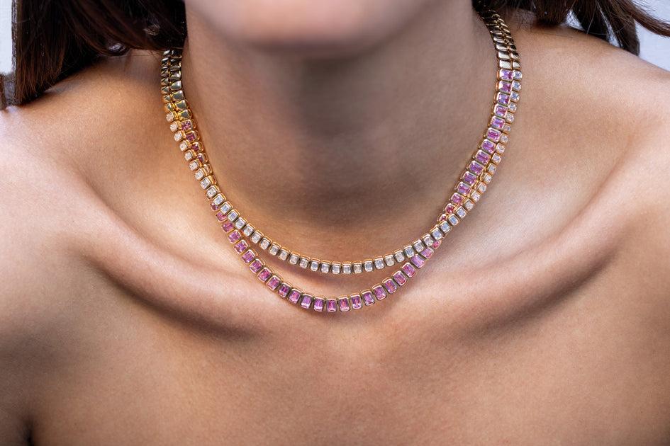 Anita Ko EMERALD CUT BEZEL PINK SAPPHIRE CHOKER