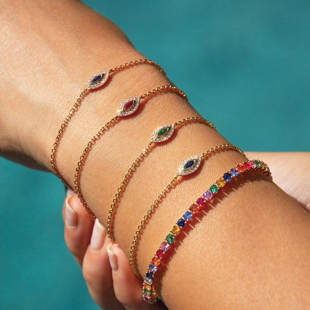 Anita Ko EMERALD EVIL EYE CHAIN BRACELET