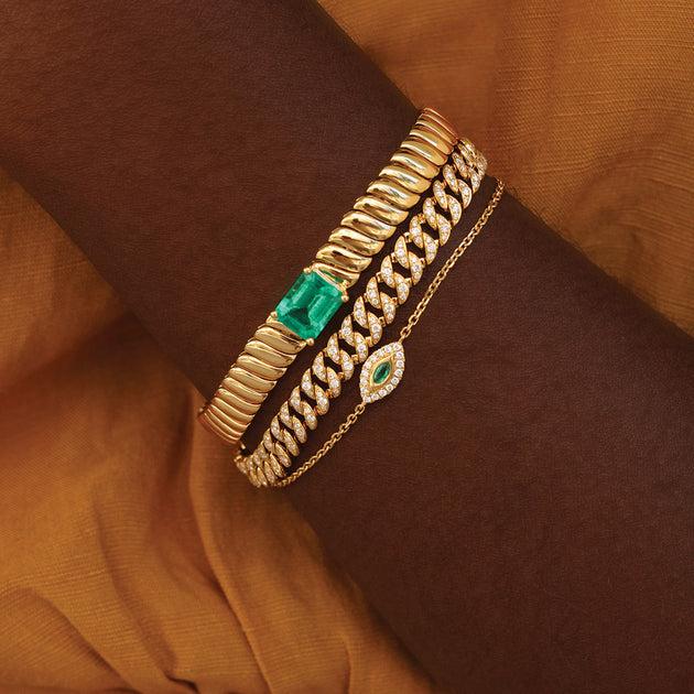 Anita Ko EMERALD EVIL EYE CHAIN BRACELET