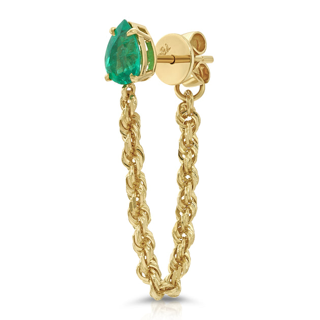 anita ko EMERALD PEAR ROPE CHAIN LOOP EARRING