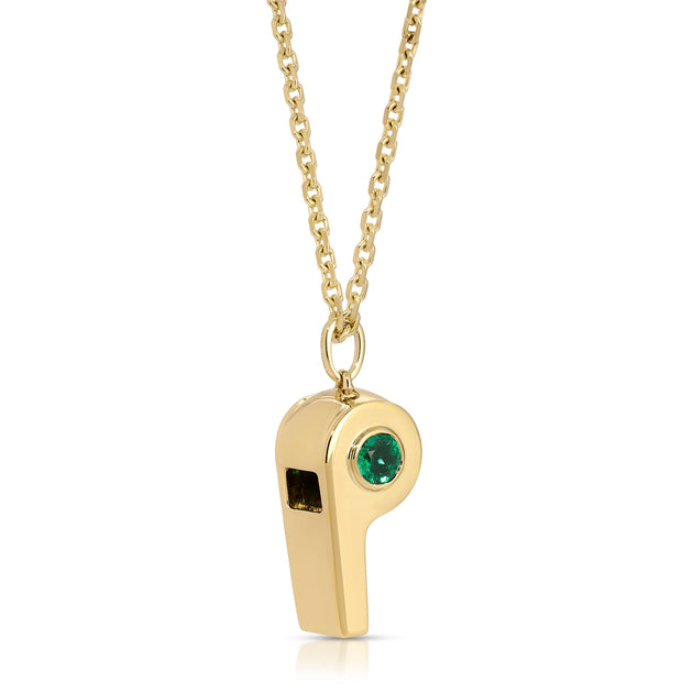 anita ko GOLD AND COLOMBIAN EMERALD BABY WHISTLE