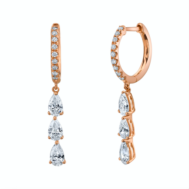 Anita Ko HUGGIES WITH THREE DIAMOND PEAR DROPS