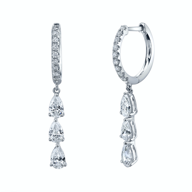 anita ko HUGGIES WITH THREE DIAMOND PEAR DROPS