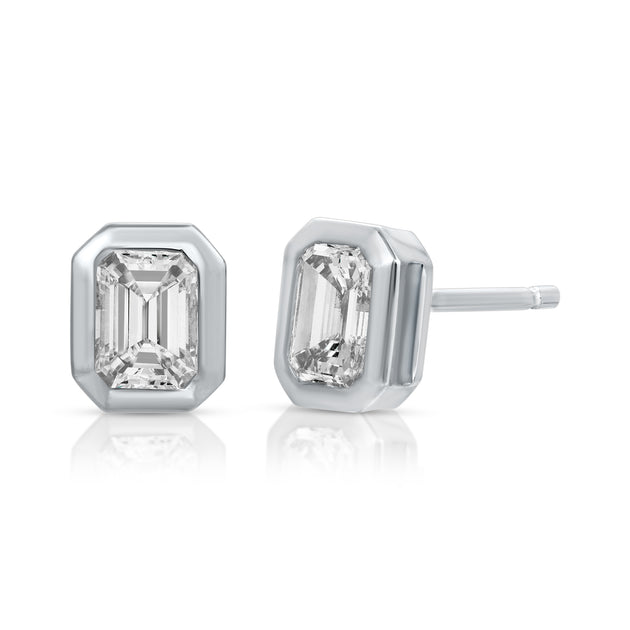 Anita Ko LARGE EMERALD CUT BEZEL DIAMOND STUDS