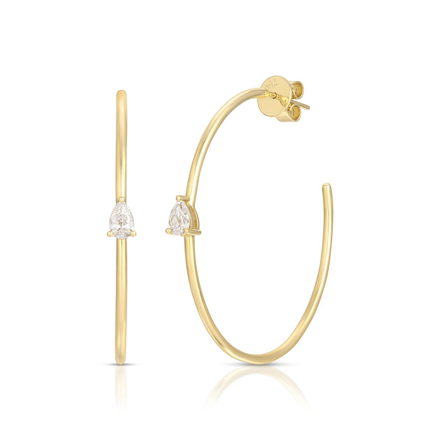 anita ko LARGE HOOPS WITH PEAR DIAMOND CENTER