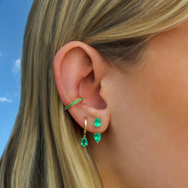 Anita Ko LARGE PEAR EMERALD ORBIT EARRING