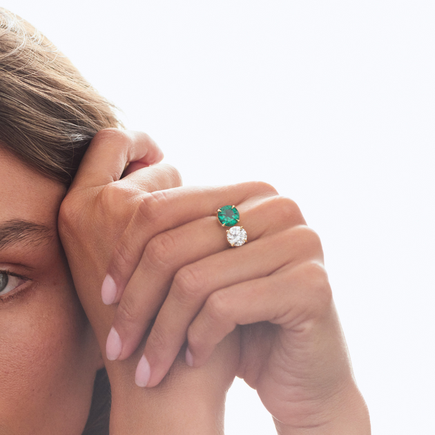 Anita Ko MOI ET TOI ROUND EMERALD AND DIAMOND RING