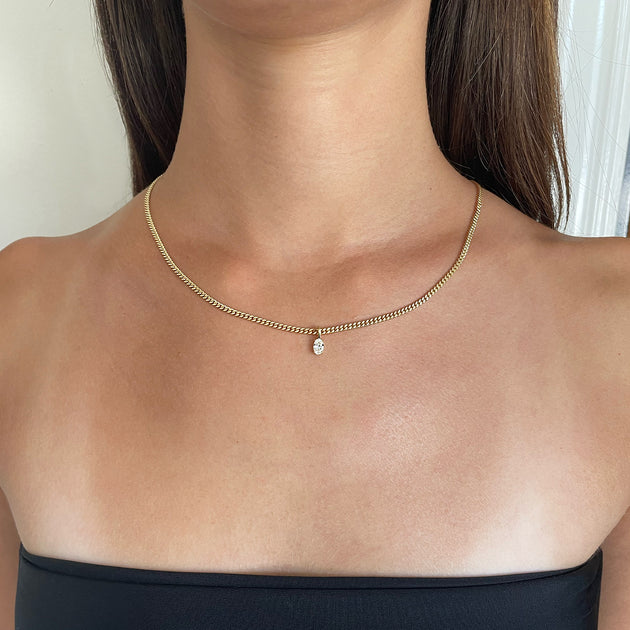 Anita Ko OVAL DIAMOND PENDANT ON BABY CURB CHAIN