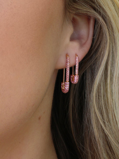 Anita Ko PINK SAPPHIRE SAFETY PIN EARRING