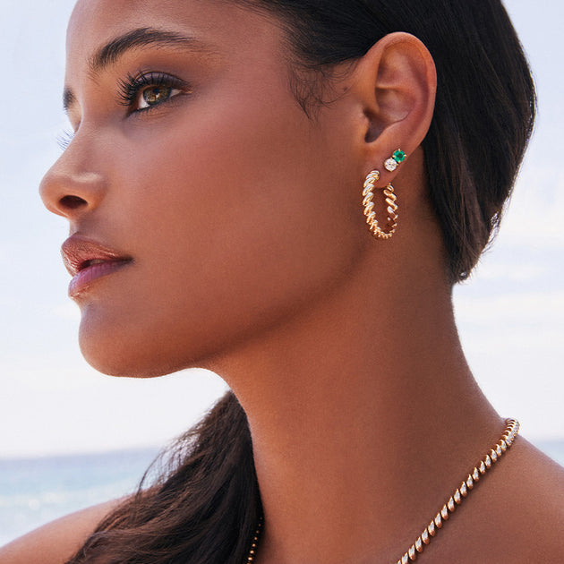 Anita Ko ROUND EMERALD AND DIAMOND STUDS