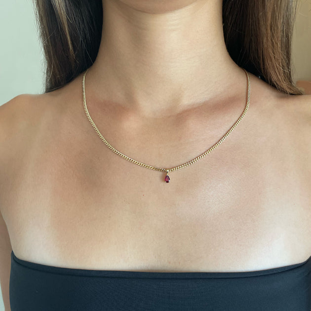 Anita Ko RUBY PEAR PENDANT ON BABY CURB CHAIN