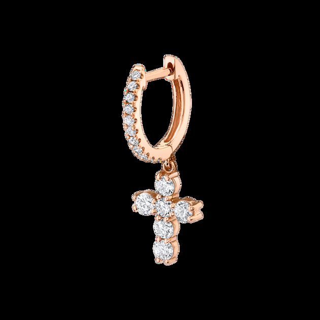 Anita Ko SINGLE DIAMOND HUGGIE WITH DIAMOND CROSS