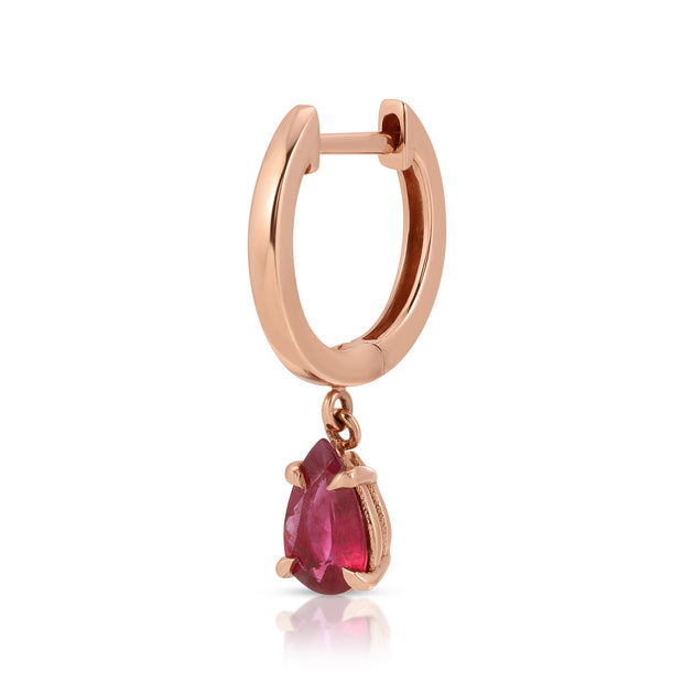 anita ko SINGLE HUGGIE WITH PEAR SHAPED RUBY DROP