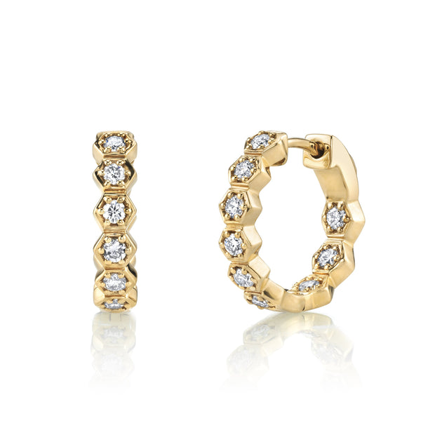 anita ko SMALL DIAMOND HONEYCOMB HOOPS