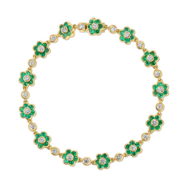 anita ko SMALL EMERALD AND DIAMOND FLORA BRACELET