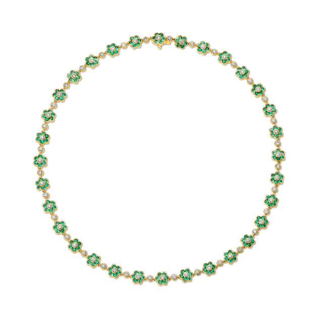 anita ko SMALL EMERALD AND DIAMOND FLORA CHOKER