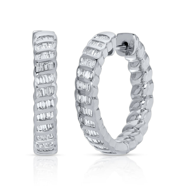 Anita Ko THIN BAGUETTE DIAMOND ZOE HOOPS