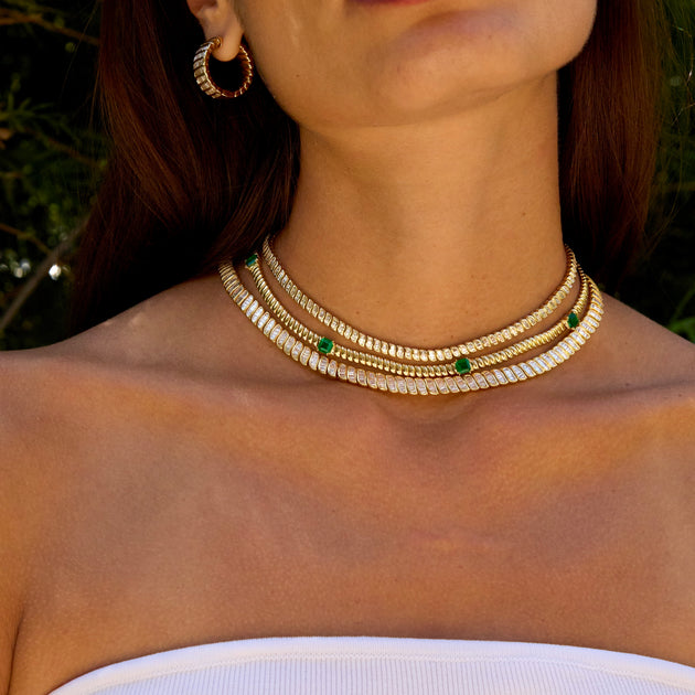 Anita Ko THIN ZOE CHOKER WITH SQUARE CUT EMERALDS