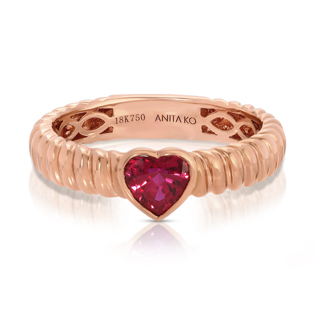 Anita Ko THIN ZOE RING WITH RUBY HEART CENTER