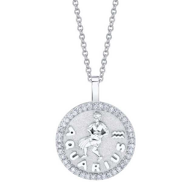 Anita Ko AQUARIUS ZODIAC COIN PENDANT WITH DIAMOND FRAME