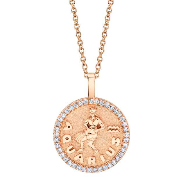 Anita Ko AQUARIUS ZODIAC COIN PENDANT WITH DIAMOND FRAME