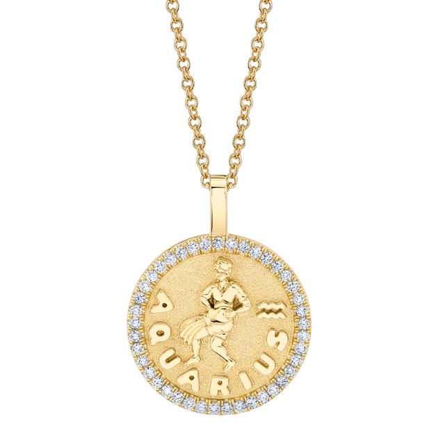 anita ko AQUARIUS ZODIAC COIN PENDANT WITH DIAMOND FRAME
