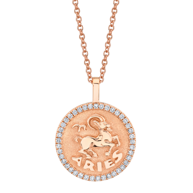Anita Ko ARIES ZODIAC COIN PENDANT WITH DIAMOND FRAME