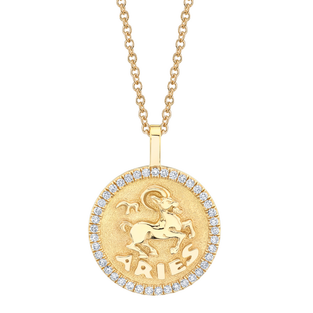 anita ko ARIES ZODIAC COIN PENDANT WITH DIAMOND FRAME