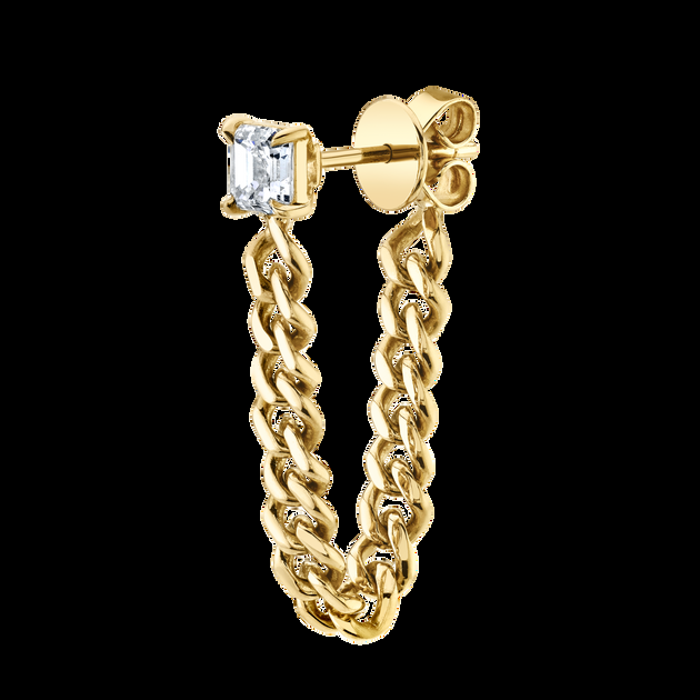 anita ko ASSCHER CUT DIAMOND CUBAN LINK LOOP EARRING