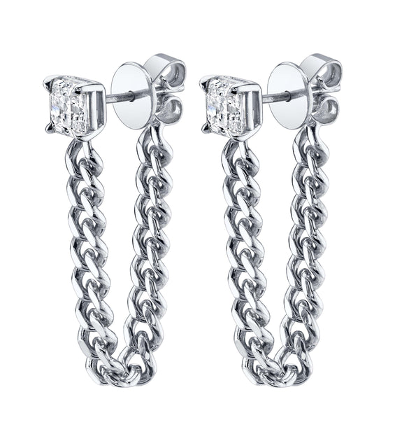 Anita Ko ASSCHER CUT DIAMOND CUBAN LINK LOOP EARRINGS