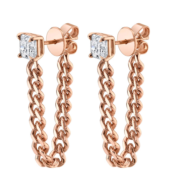 Anita Ko ASSCHER CUT DIAMOND CUBAN LINK LOOP EARRINGS