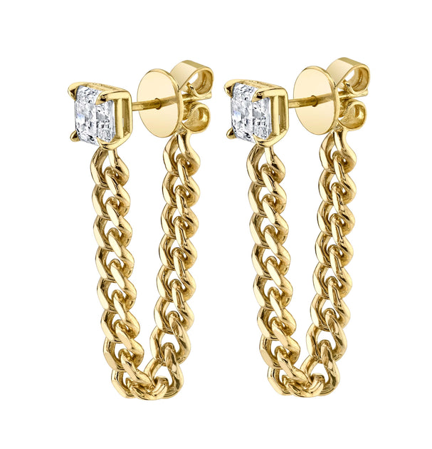anita ko ASSCHER CUT DIAMOND CUBAN LINK LOOP EARRINGS
