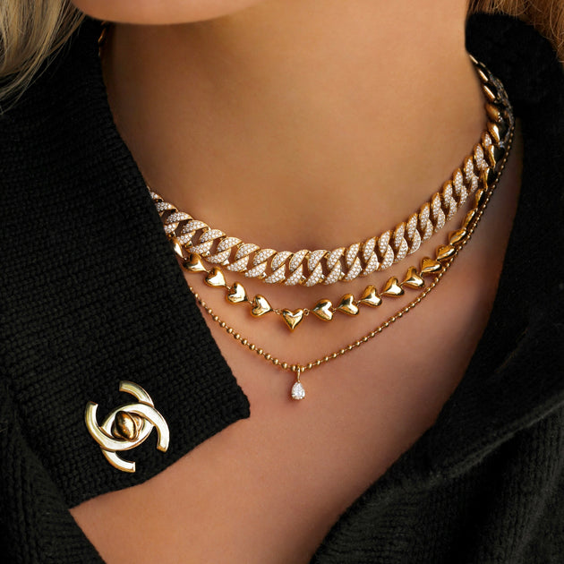 Anita Ko BALL CHAIN NECKLACE WITH PEAR DIAMOND PENDANT