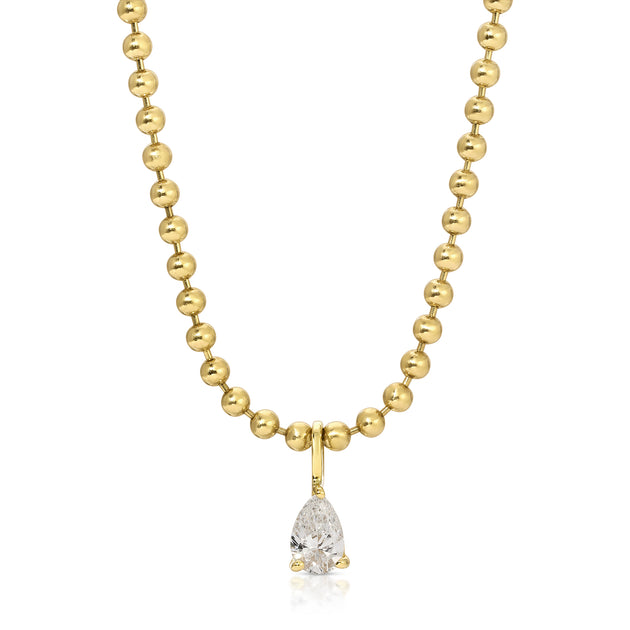 anita ko BALL CHAIN NECKLACE WITH PEAR DIAMOND PENDANT
