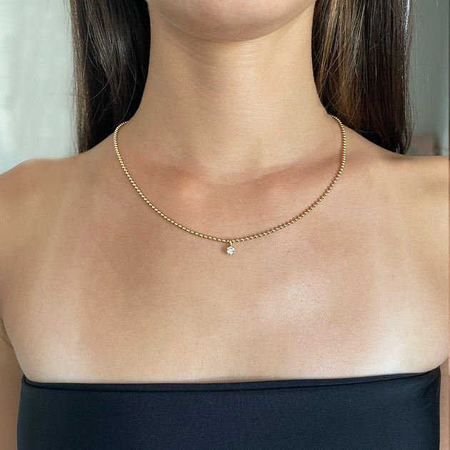 Anita Ko BALL CHAIN NECKLACE WITH ROUND DIAMOND PENDANT