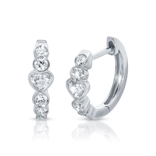 Anita Ko BEVERLY HEART AND ROUND BEZELED DIAMOND HUGGIES