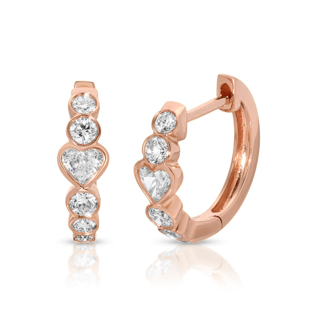 Anita Ko BEVERLY HEART AND ROUND BEZELED DIAMOND HUGGIES